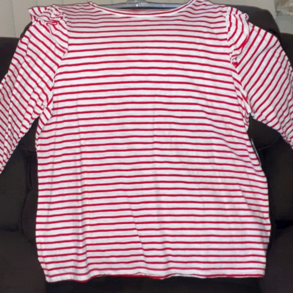 NWT ruffle sleeve red striped Cotton long sleeve tee old navy